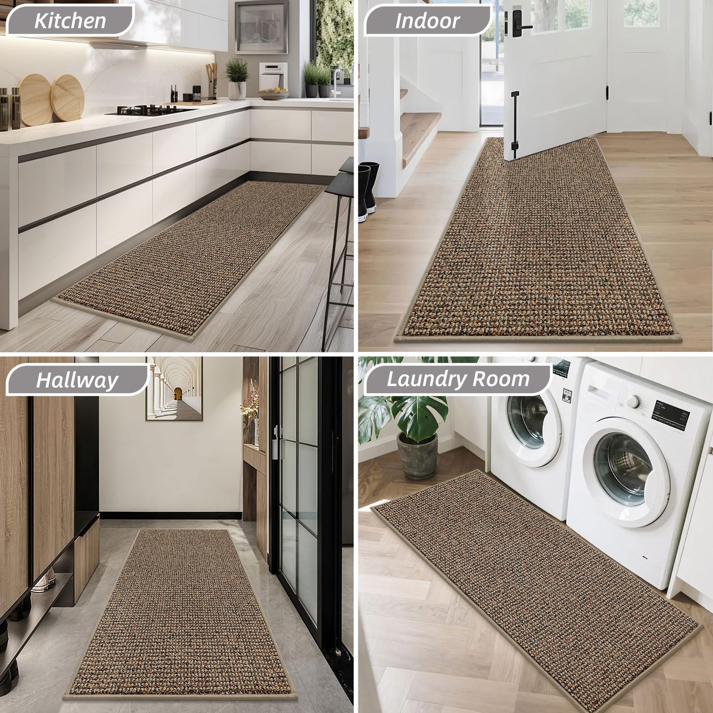 BEQHAUSE Dirt Trapper Door Mat 32" x 72", Non-Slip Washable Doormats Entrance Mat, Dirt Resistant and Absorbent Welcome Mat, Low Profile Floor Mats for Front Back Door and Entryway, Beige