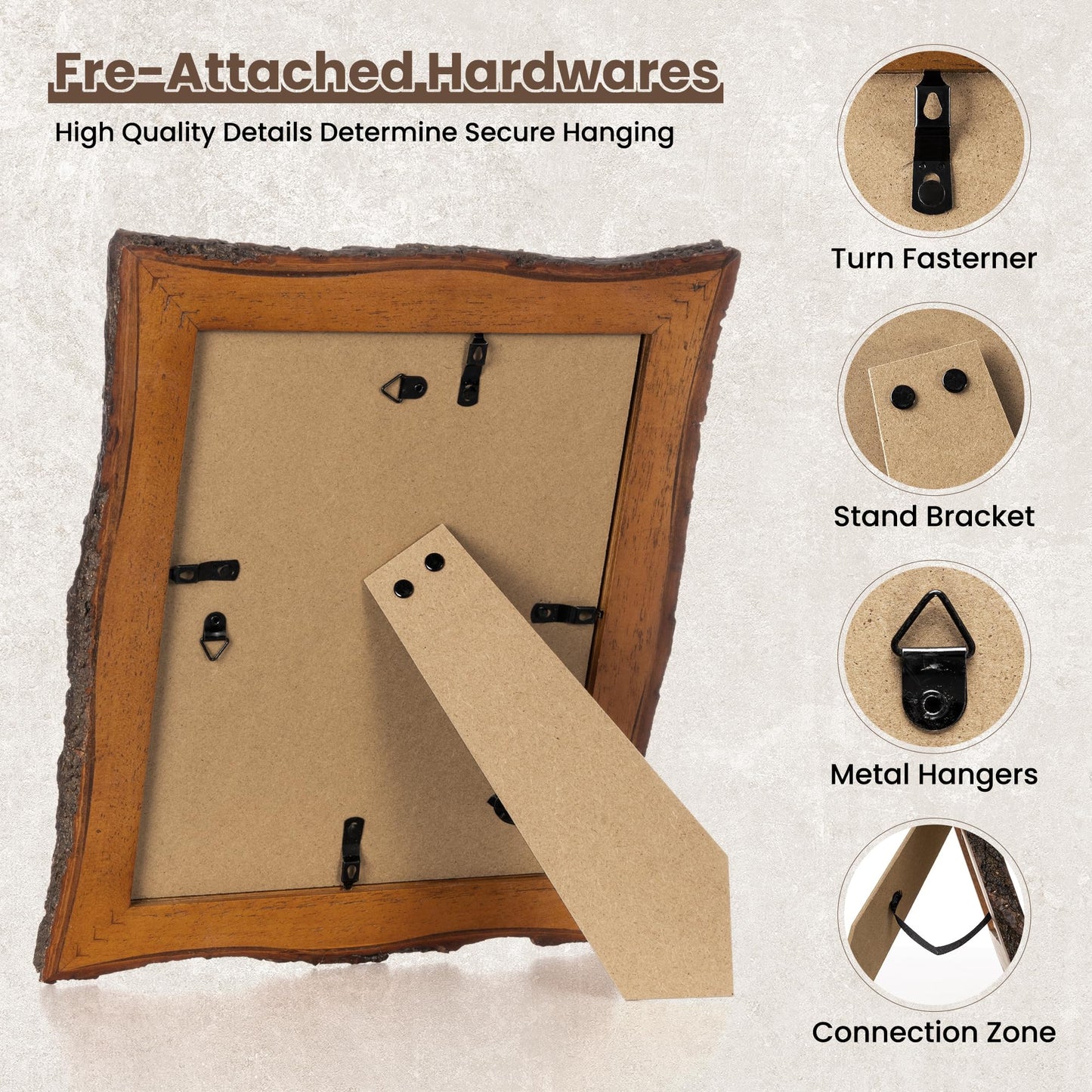 Axeman 8x10 Live Edge Picture Frame, Solid Rustic Handcrafted Wood Frame with Real Bark Edges & High Definition Glass Front, Farmhouse Decor for Tabletop or Wall Display