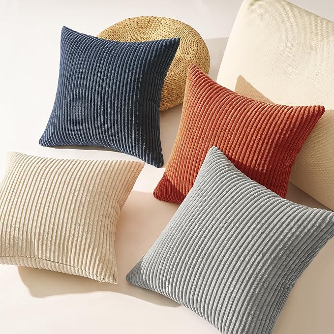 Topfinel 20x20 Set of 4 Boho Couch Throw Pillows Decorative Velvet Pillow Covers for Bed Accent Nordic Corduroy Pillowcase Sofa Living Room Home Decor Blue and Yellow