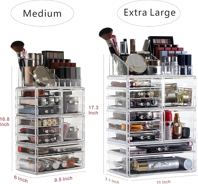 Cq Acrylic 4 Pack Clear Makeup Storage, Stackable 10 Drawer Organizer for Vanity, Jewelry, Hair Clip, Beauty & Skincare Products