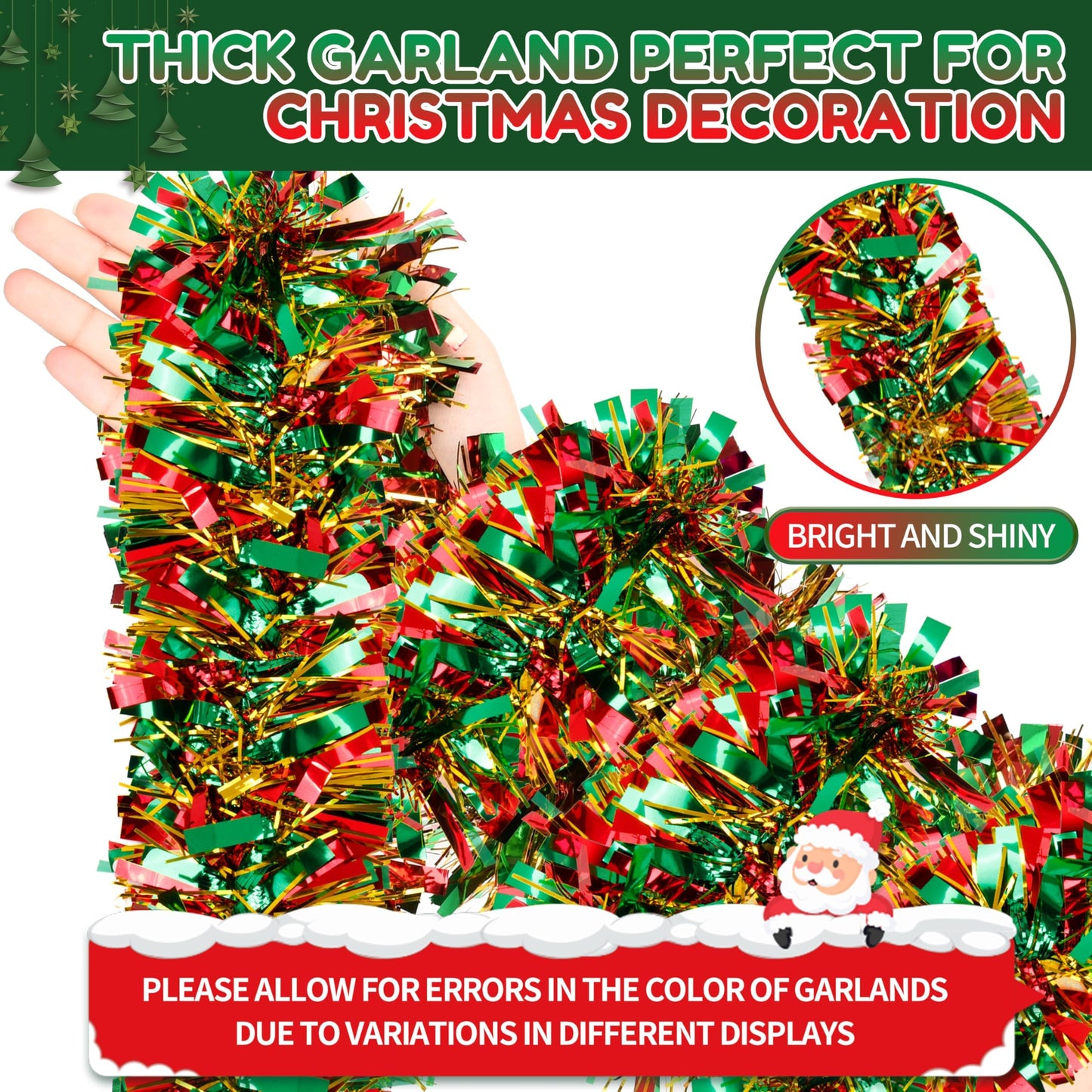 70 Ft Christmas Tinsel Garland Metallic Tinsel Twist Garland Glitter Christmas Tree Hanging Decorations for New Year Party Birthday Holiday Indoor Outdoor Supplies (Mix 2)