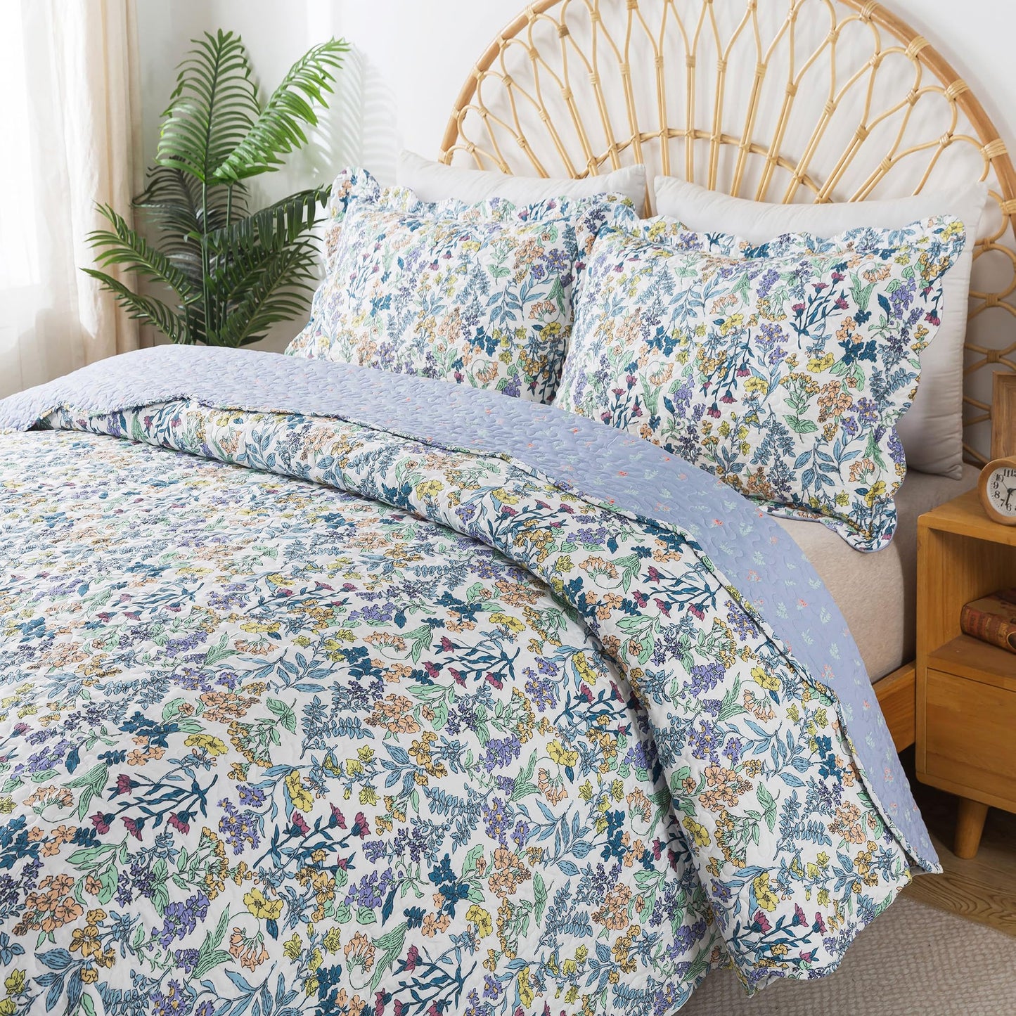 HoneiLife Quilt Sets Queen Size - Floral Quilt 3-Piece,Botanical Bedspreads Wildflower Coverlets for Queen Bed,Microfiber Bed Cover, Queen Quilt Bedding Set All Season Quilts-Variety