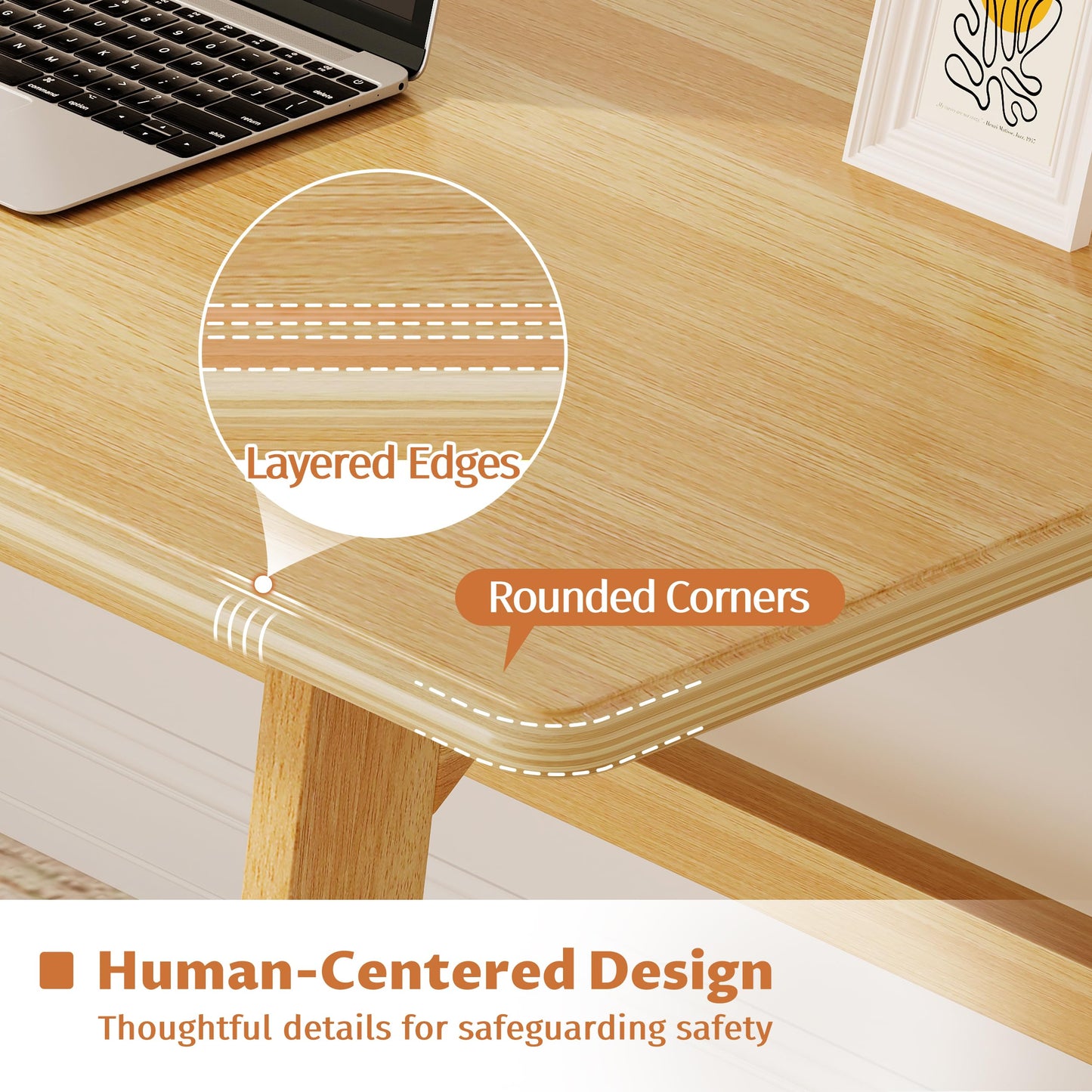 IOTXY Solid Wood Writing Table - 72" W x 24" D Minimalist Long Computer Desk for Home Office, Work, Study, Creativity, and PC Workstation, Oak
