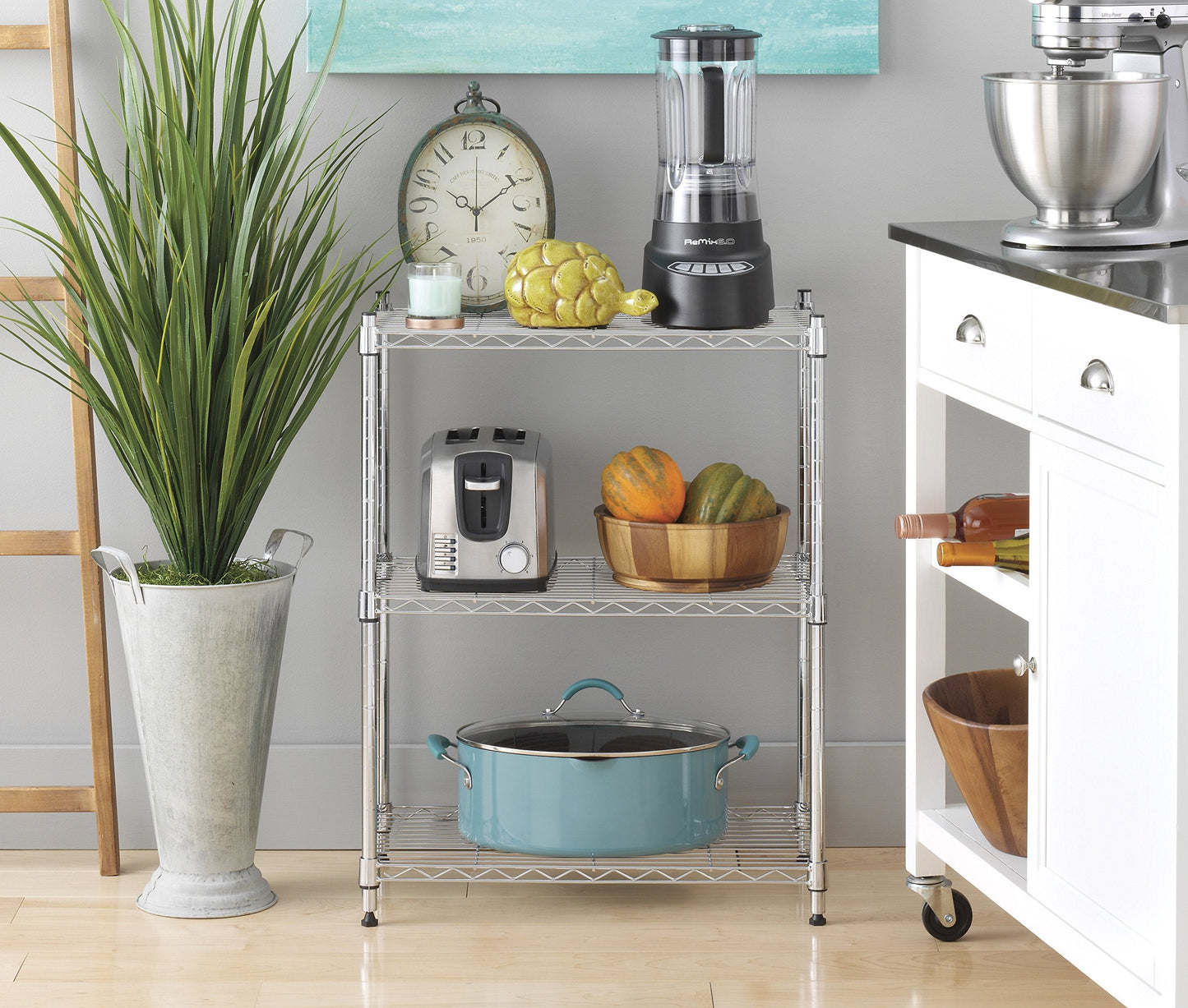 Whitmor 3-Tier Shelving Unit, Metal Storage Shelves, Easy Assembly Home Organizer for Pantry, Kitchen, Garage, Plant, 23"L x 13"W x 30"H