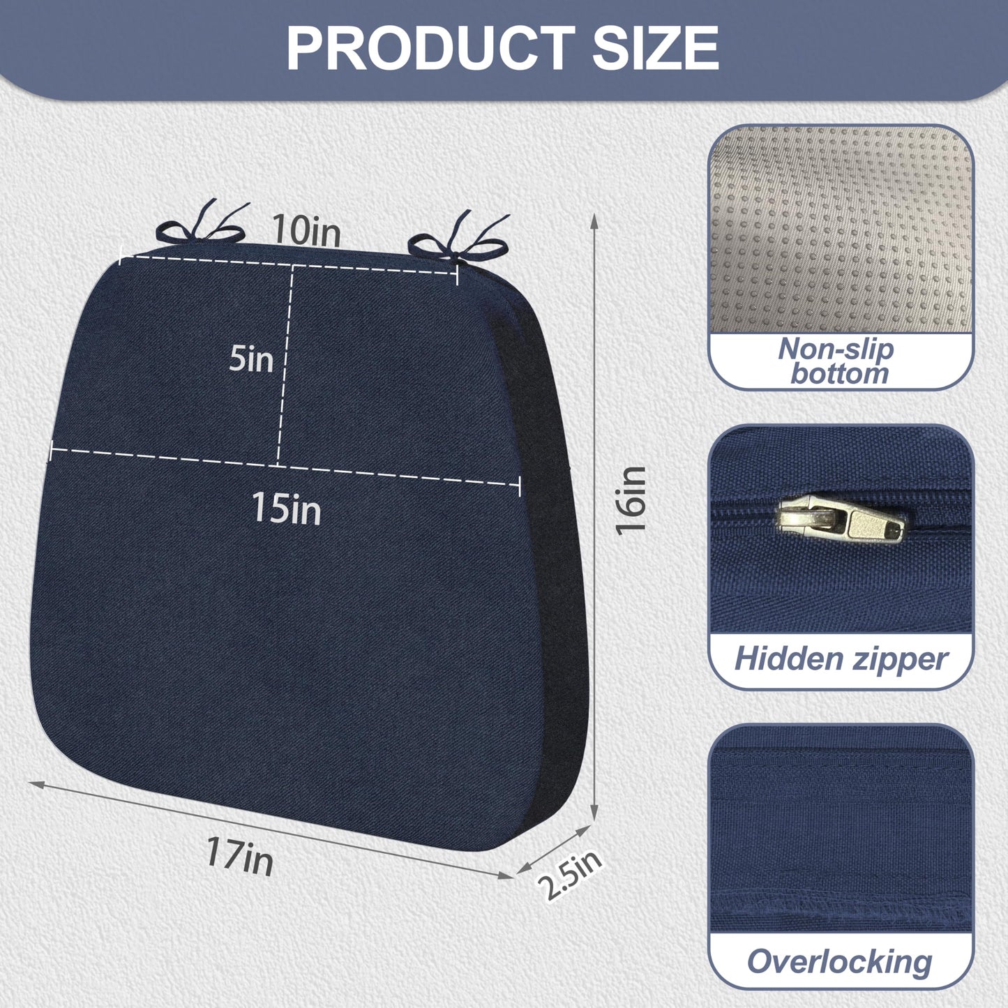 Iristykilin 17'' x 16'' x 2.5"Thick Chair Cushions for Dining Chairs, 4 Pack WaterProof Easy Clean Kitchen Chair Pads with Ties and Non-Slip Backing - 30D High Elastic Foam Soft Kitchen Chair Cushions