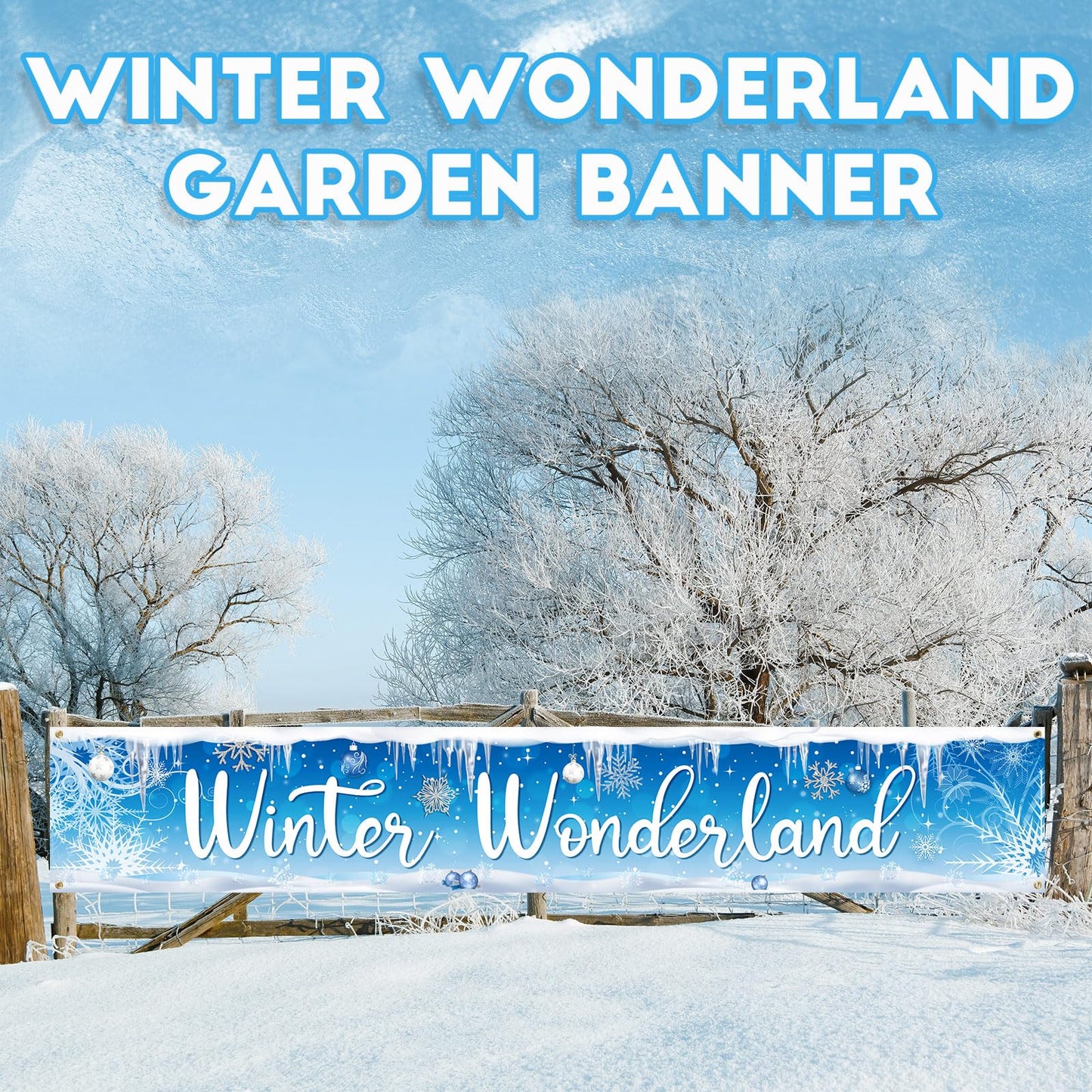 Ctosree 4 Pcs Winter Wonderland Backdrop Banner Party Decorations Garden Banner for Indoor Outdoor Winter Holiday Parties