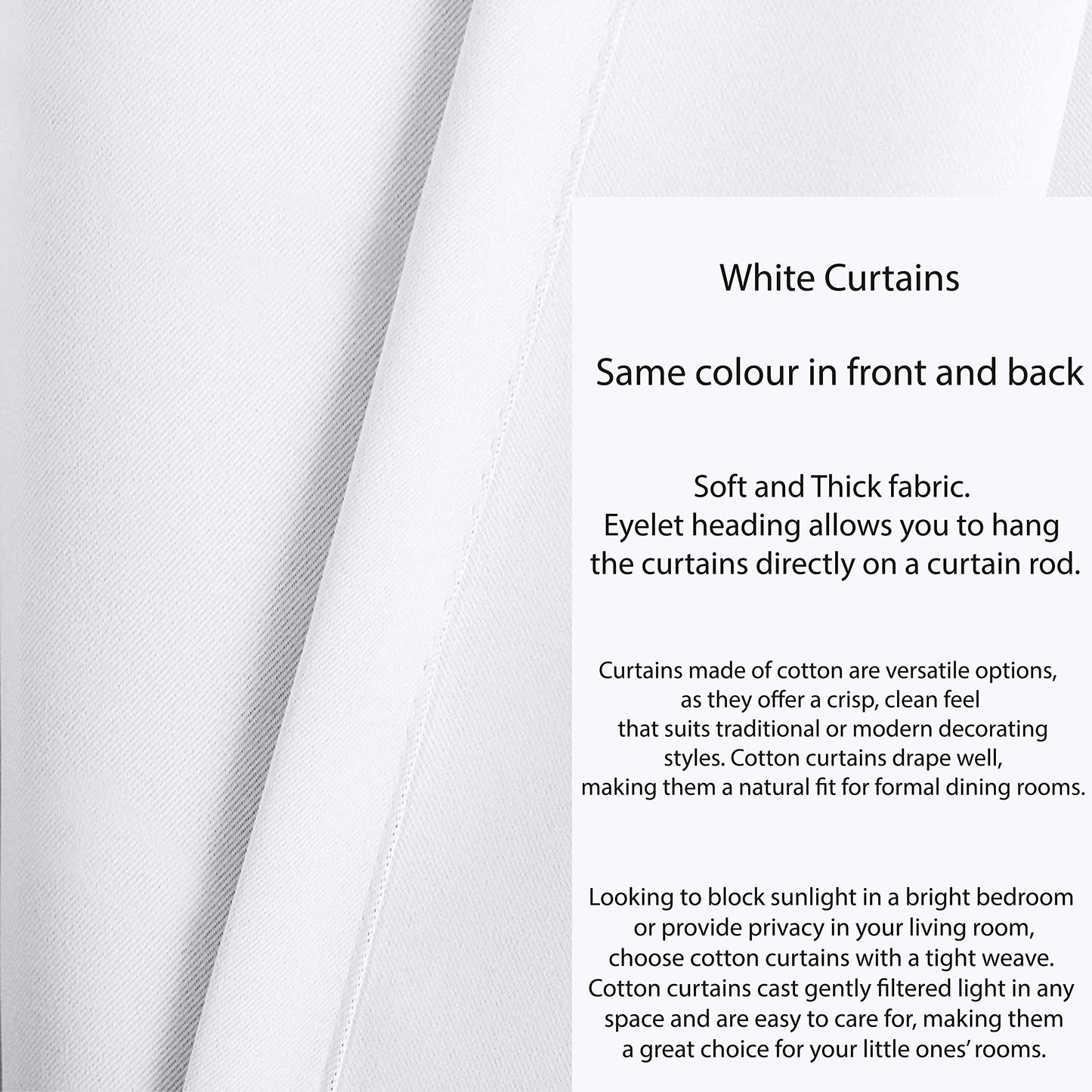 Tiny Break White Cotton Curtains - Solid & Thick Window/Door Curtains 84 Inch Long, Made of 100% Cotton, Grommet Top, Moderate Room Darkening Bedroom & Living Room Drapes - 55 x 84 Inch - Set of 2