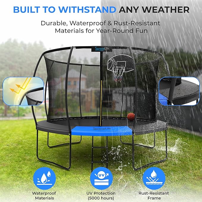 Serenelife 12FT 10FT 8FT Recreational Trampolines with Enclosure Net and Ladder and Anti-Rust Coating, ASTM Approved Trampoline Outdoor for Kids and Adults Outdoor Yard Trampolines