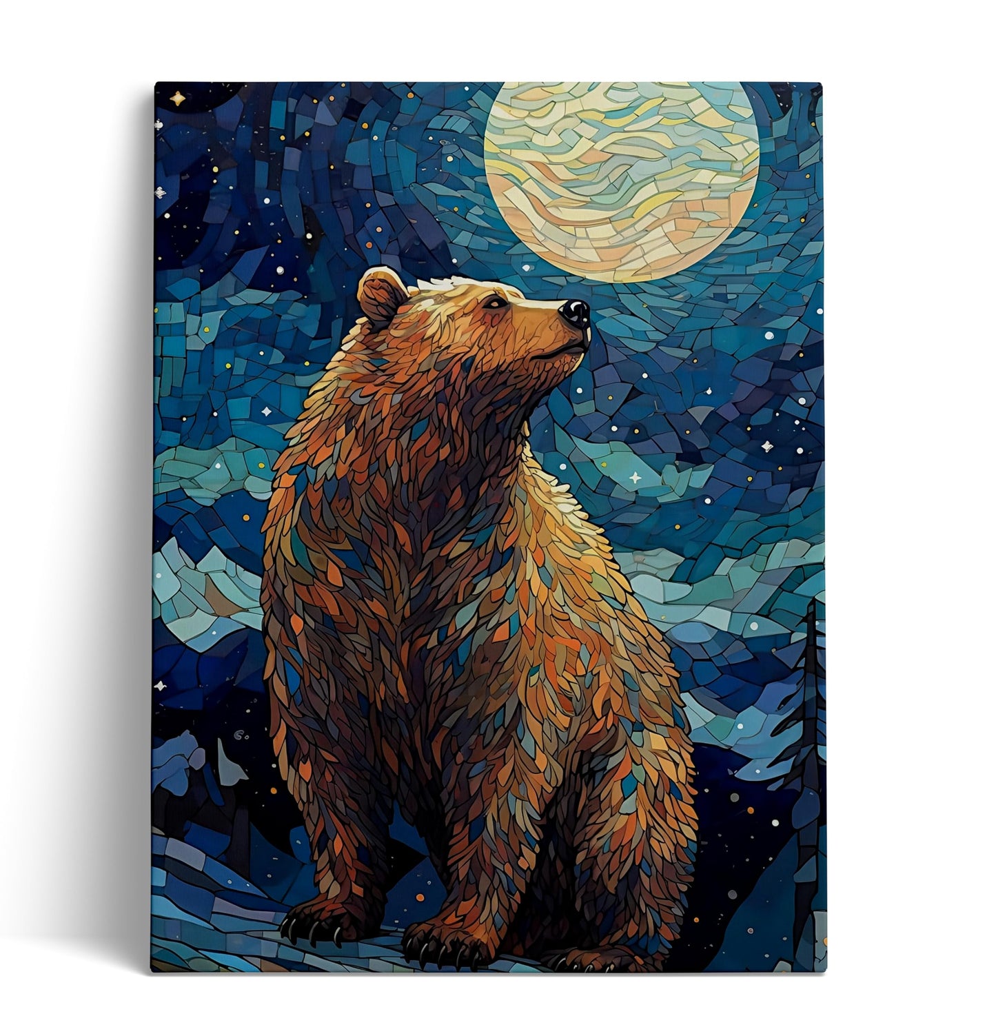 Mosaic Bear Wall Art,Starry Sky Dreamy Constellation Animal Canvas Print,Kid's Room Colors Wall Art,Wildlife Nature Home Decor,Modern Canvas with Framed Canvas Print,Framed 12 X 16in