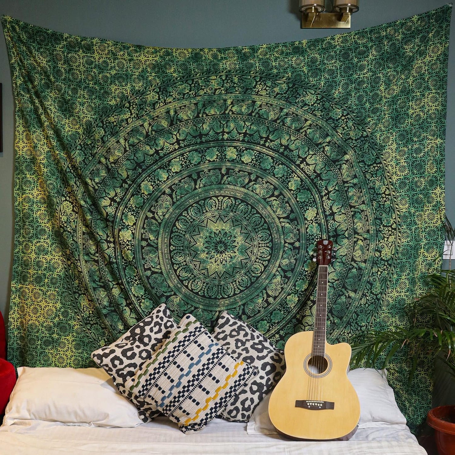 Craft Trade Indian Cotton Mandala Wall Hanging Tapestry for Aesthetic Boho Hippie Living Room, Meditation & Bedroom Décor - Green - 50x60 Inches