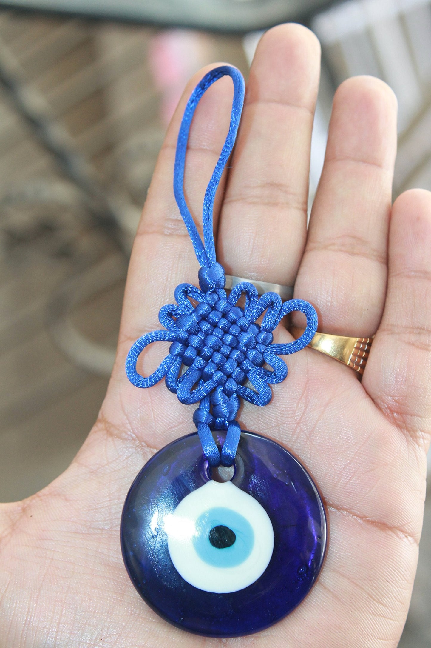 IS4A Talisman - Single Glass Evil Eye Protection - Good Luck Charm, Home, Office, Car Decoration, Blessing Ornament, Reflects Negative Energy (6 Inch)