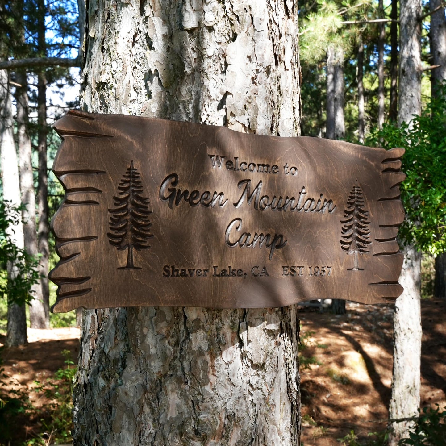 Custom Wooden Name Sign for Outdoors – Personalized Beech Wood Plaque with Live Edge – Engraved Weatherproof Sign for Yard, Cabin, RV, Trailer, Campsite or Tree – Handcrafted Rustic Camping Decor