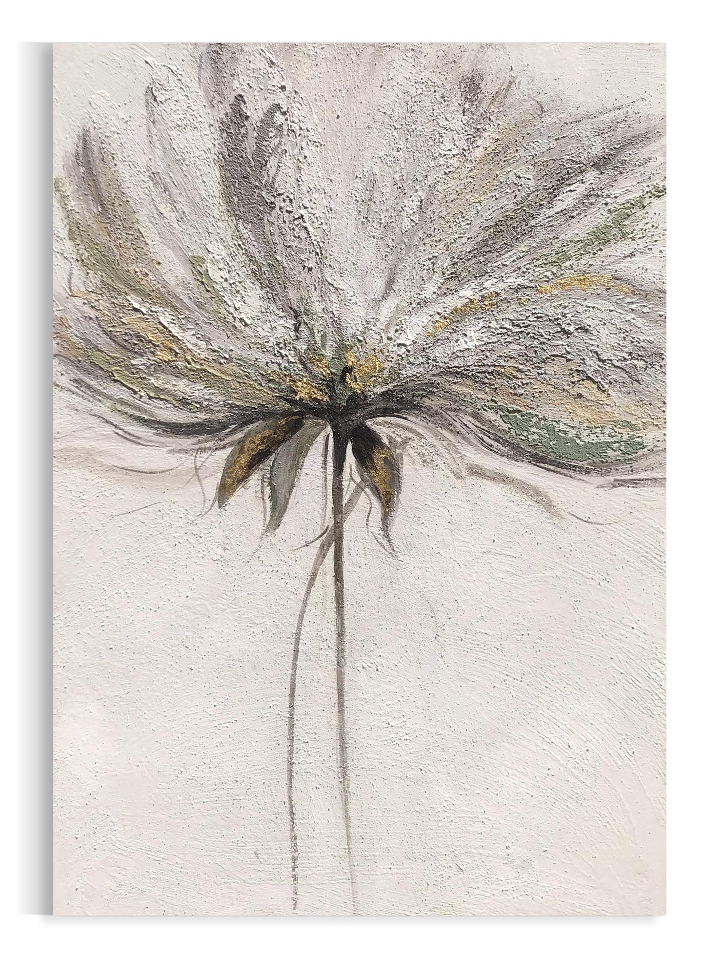 Yihui Arts Hand Painted Abstract Floral Wall Art Pictures Grey White Gold Foil Painting Sand Artwork For Bedroom Decoration