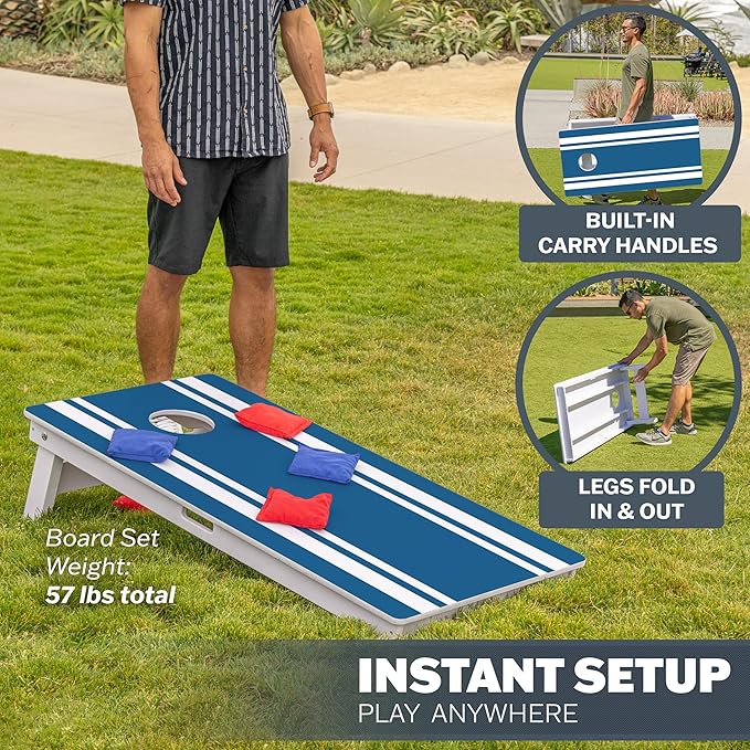 GoSports 4 x 2 ft Resort Collection All Weather Cornhole Boards - Choose Rustic, Beach, White DIY, Blue Stripe, Palms - Regulation Size Set
