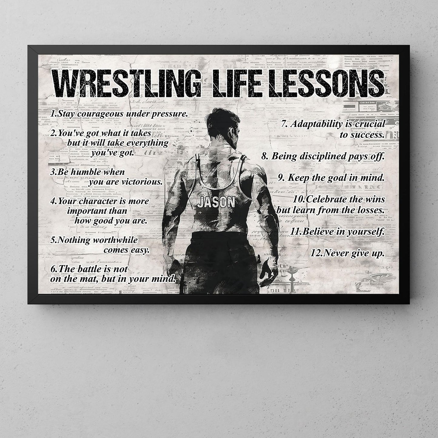 Wrestling Life Lessons, Personalized Motivational Wrestling Canvas Painting, Inspirational Quotes Wall Art Decor, Poster Gift For Wrestling Lovers