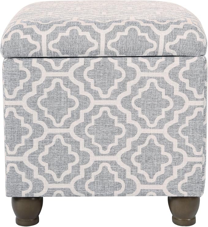 Spatial Order Home Decor | Upholstered MediumRectangular Storage Ottoman | Hinged Lid Ottoman with Storage for Living Room & Bedroom,Gray Geometric