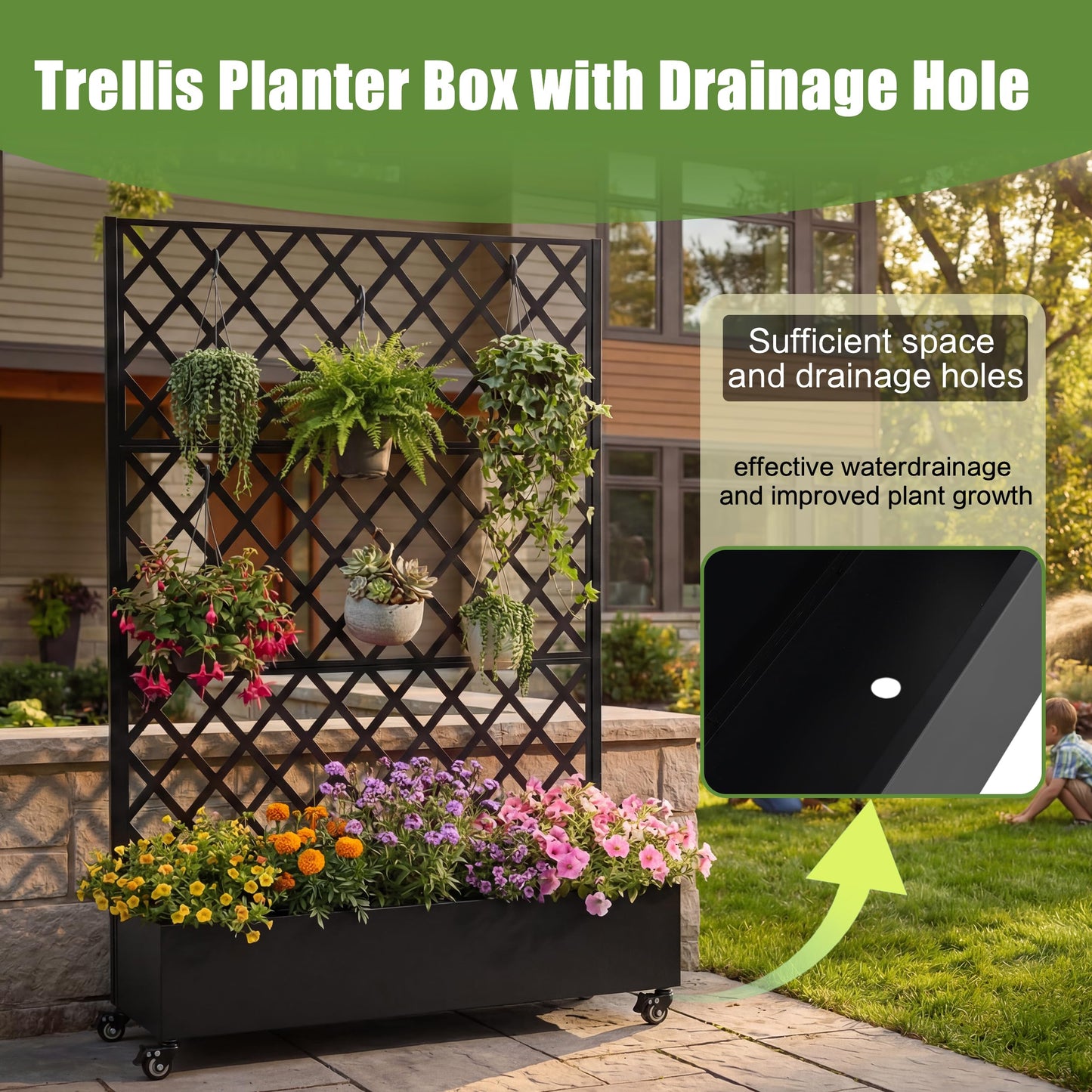 Discover the Joy of Gardening with Our Metal Raised Garden Bed with Wheels and Trellis – 73"x47"x16” for Climbing Plants, Vegetables & Vines, Featuring Privacy Screen and Drainage Holes!
