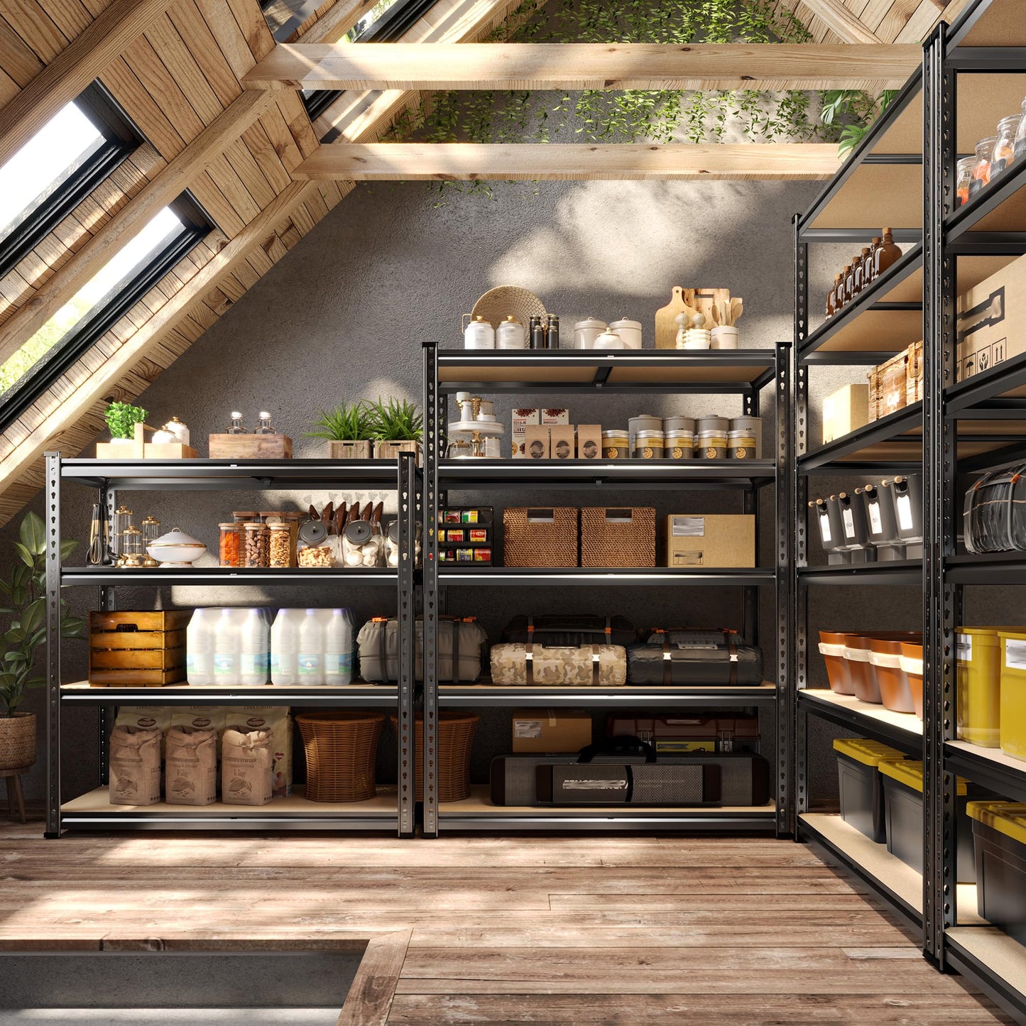 DurayLoly 72" H Garage Shelving, 5 Tier Storage Shelves Load 2500 lbs, Adjustable Garage Shelves, Metal Shelving Unit for Warehouse, Basement, Pantry, 40" Wx 16" D x 72" H, Black