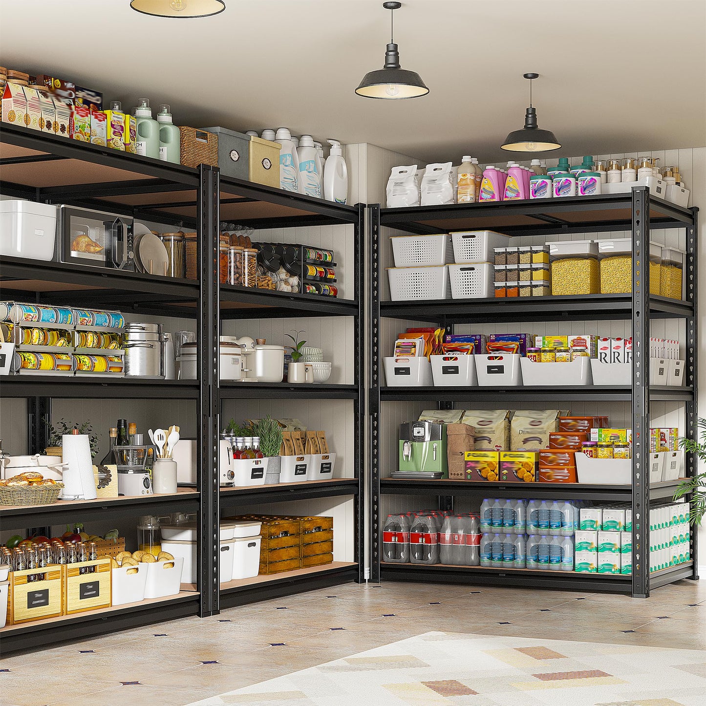REIBII 2400LBS Storage Shelves 5 Tier Garage Shelving Heavy Duty, Adjustable Metal Shelving Unit, Garage Shelves for Basement, Warehouse, Pantry, Closet, Kitchen 72" H x 35.55" W x 16" D, Black