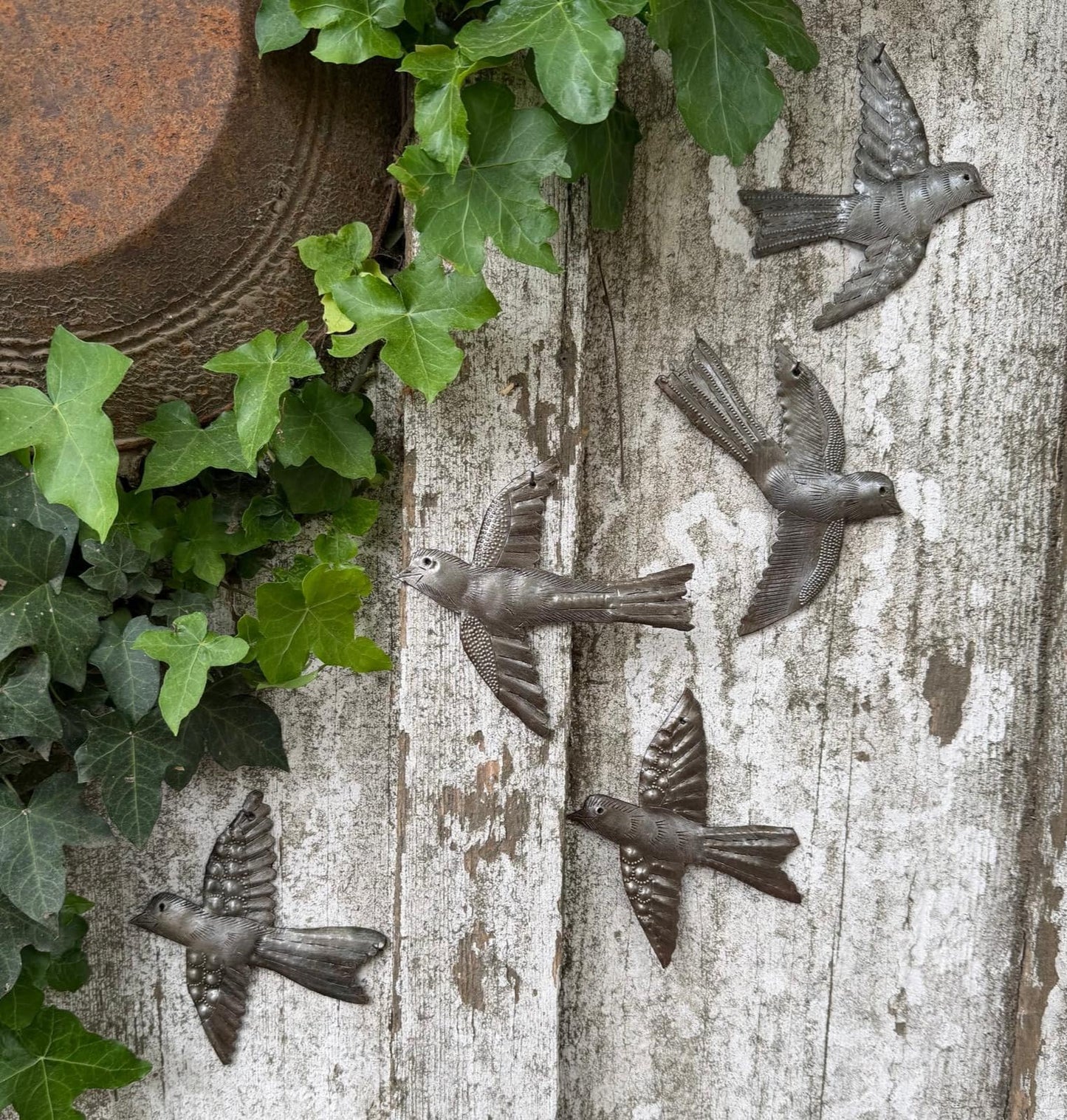 It's Cactus Set of 5 Small Birds Flying, Decorative Bird, Metal Wall Hanging Ornaments, Haitian Recycled Figurines, Nature Inspired 4 x 5 Inches