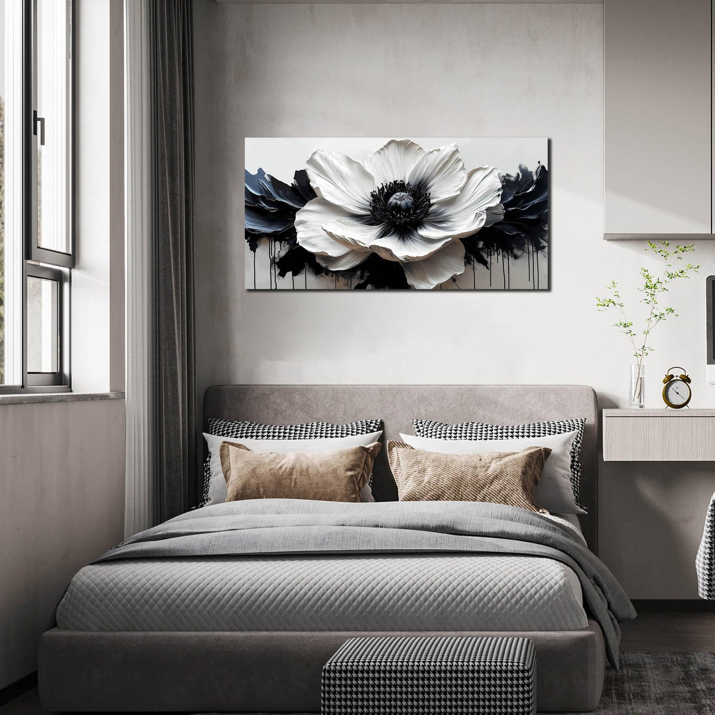 HUBOSKN Flower Canvas Wall Art for Living Room - Black and White Wall Art for Bedroom - Modern Wall Decor for Bedroom Women Size 20" x 40"