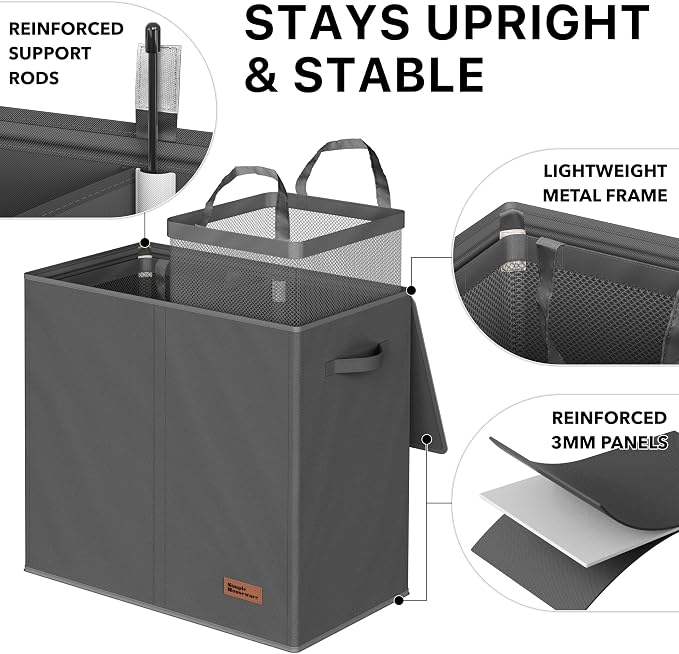 Simple Houseware Double Laundry Hamper with Lid and Removable Laundry Bags, Dark Grey