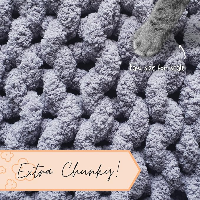 Adyrescia Chunky Knit Blanket Throw | 100% Hand Knit with Jumbo Chenille Yarn (30"x40", Lilac Gray)