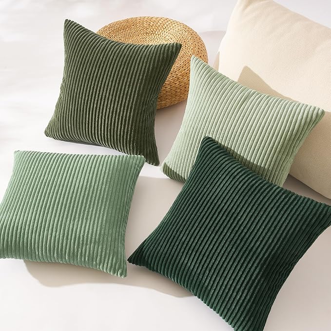 Topfinel Corduroy Throw Pillow Covers Pack of 2 LightGreen 22"x22" No Insert with Hidden Zipper Decorative Cushion Covers for Fall, Halloween, Thanksgiving,Light Green