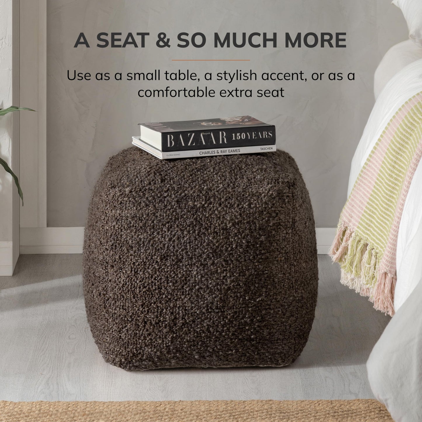 Anji Mountain Pouf Ottoman Foot Rest, Handmade Ottoman Pouf, Comfortable Foot Stool, Decorative Floor Seating for Living Room Decor, Bedroom & Home Décor Accent - Chocolate