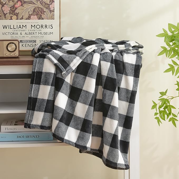 BEDELITE Plaid Fleece Twin Blanket for Couch & Bed, Black & White Checkered Flannel Blanket, Cozy & Soft Buffalo Plaid Decor Blanket for Women, Men, 60"x80"