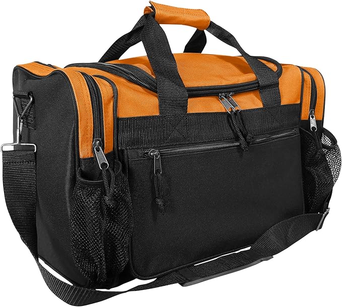 DALIX 17" Duffle Bag Dual Front Mesh Pockets (Black Gold Gray Dark Green Navy Blue Maroon Royal Blue Orange Pink Purple Red White