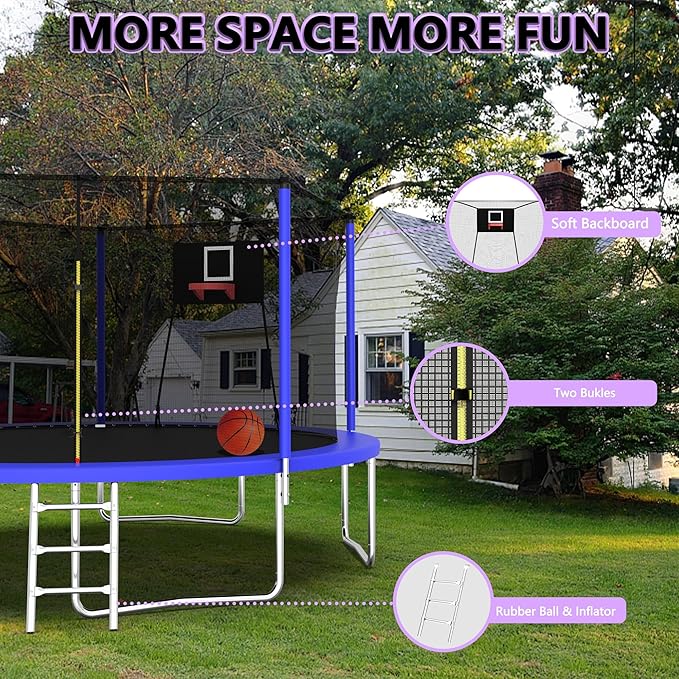 1320 LBS 14FT Outdoor Trampoline, Trampolines with Basketball Hoop & Safety Enclosure Net -ASTM Approved, Backyard Trampoline, Recreational Heavy-Duty Trampoline for Adult