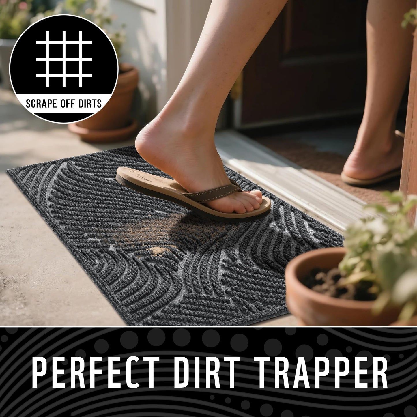 Yimobra Doormat Outdoor Entrance, Simple Stripes All-Weather Waterproof & Non-Slip Mat for Front Door, Heavy Duty Welcome Mat for Indoor, Garage, Patio-29.5x17, Dark Grey