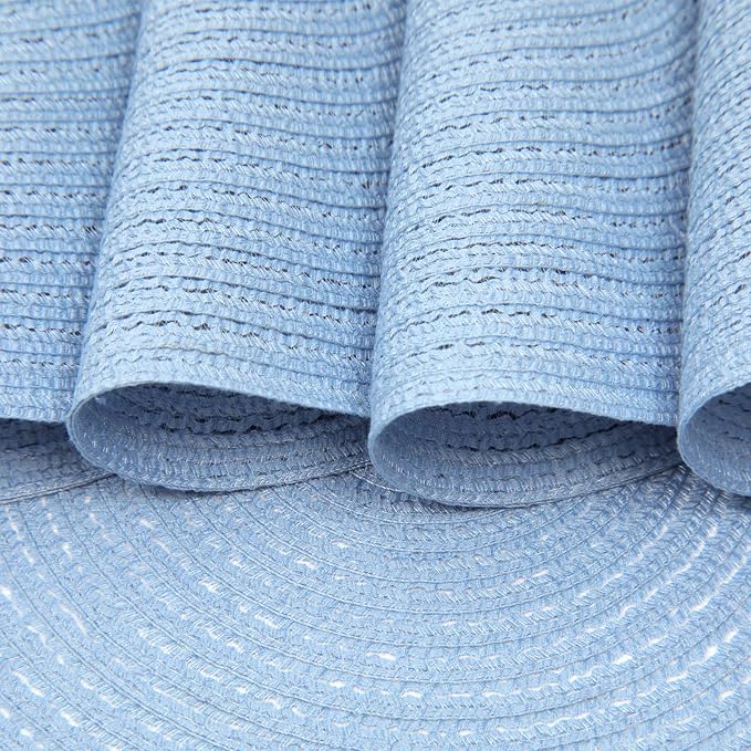 SHACOS Round Braided Placemats Set of 4 Washable 15 inch Round Non Slip Table Place Mats for Dining Tables (Light Blue, 4)