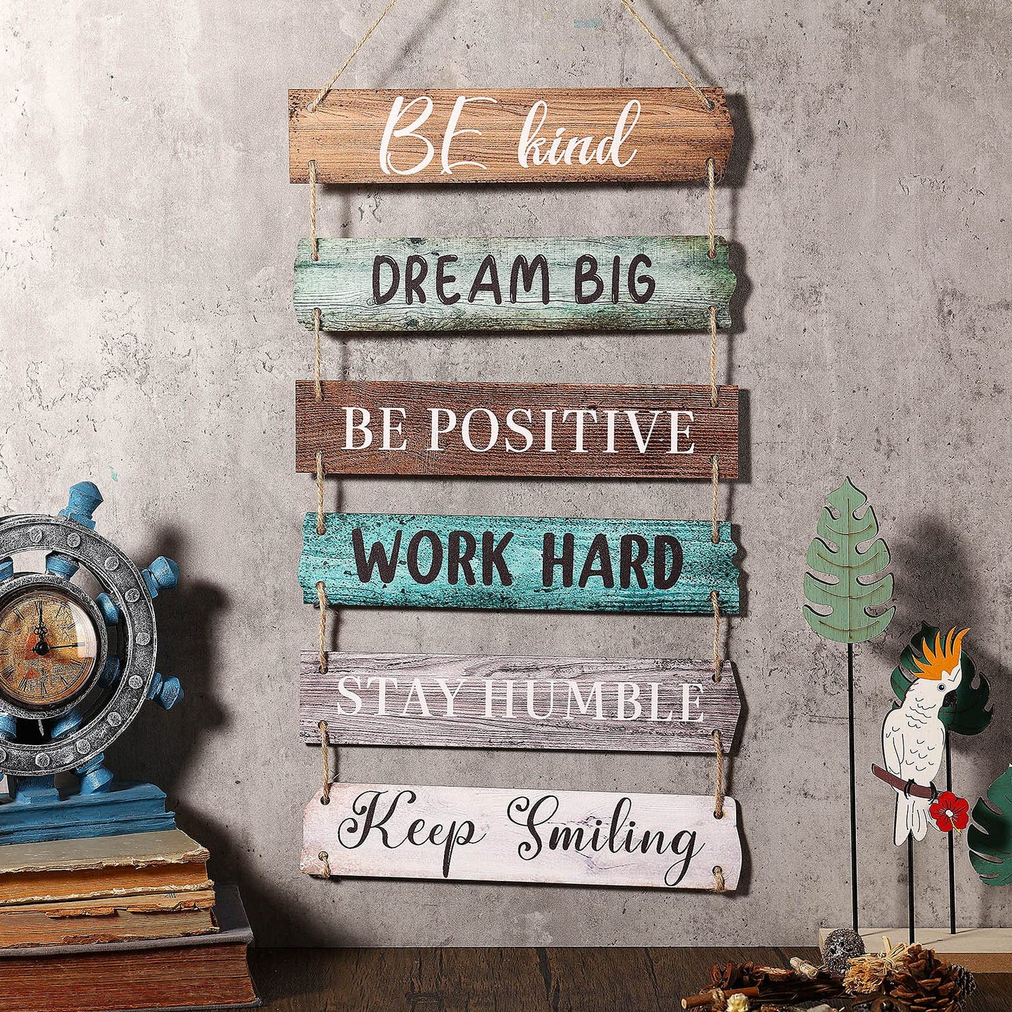 6 Pieces Rustic Wall Hanging Plaque Sign Inspirational Wall Art Farmhouse Wooden Door Signs Positive Plaque with Quotes Motivational Quote Decor for Office Bedroom Living Room(Retro Style)