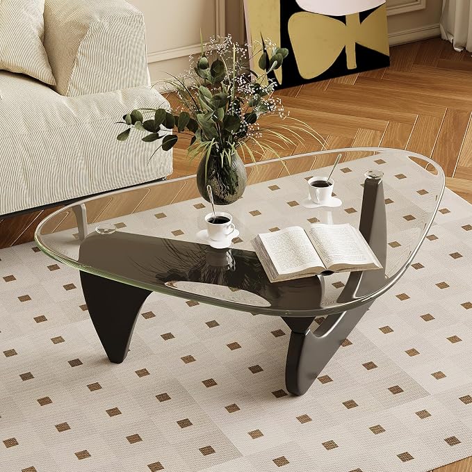 Coffee Table for Living Room Mid Century Modern Center Table with Glass Top, 32 Inch, Black/Transparent