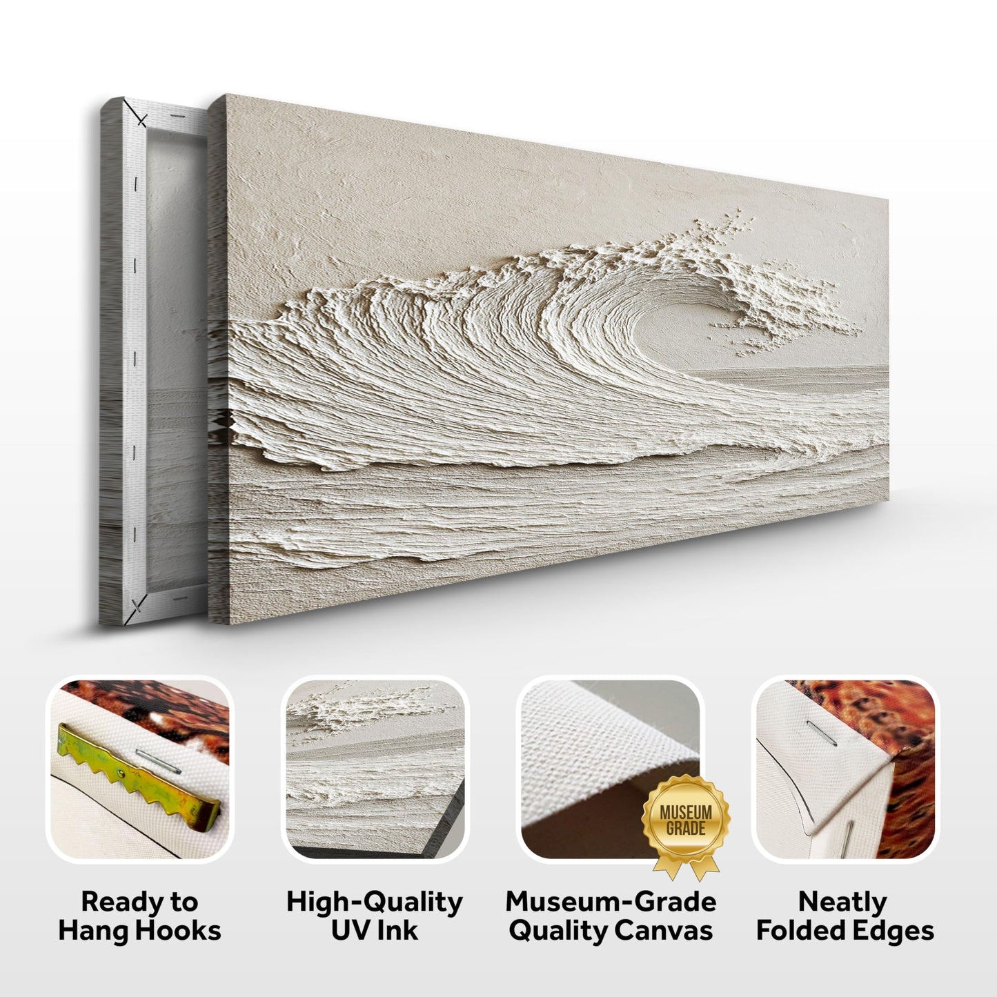 TAILORED CANVASES Minimalist Wall Art White Abstract Wave Wall Decor Scandinavian Coastal Canvas Modern Artwork for Living Room Bedroom Dining Office 10x20