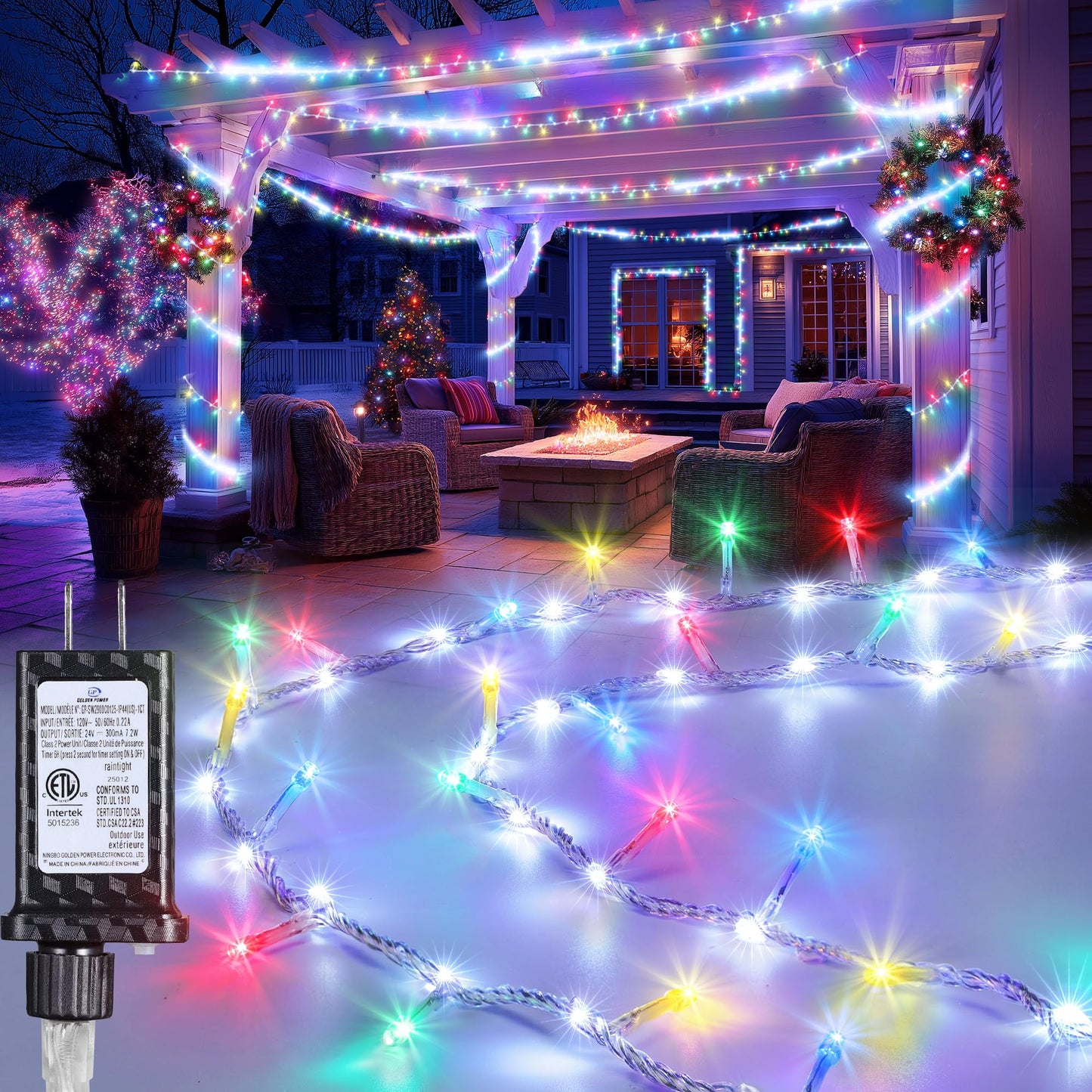 Jyoiat 30FT String Lights - 240 LEDs Water Flowing Multicolor String Lights with 8 Basic Modes + 6 Flowing Modes,Outdoor Waterproof Timmer Memory Function Patio Lights (White)