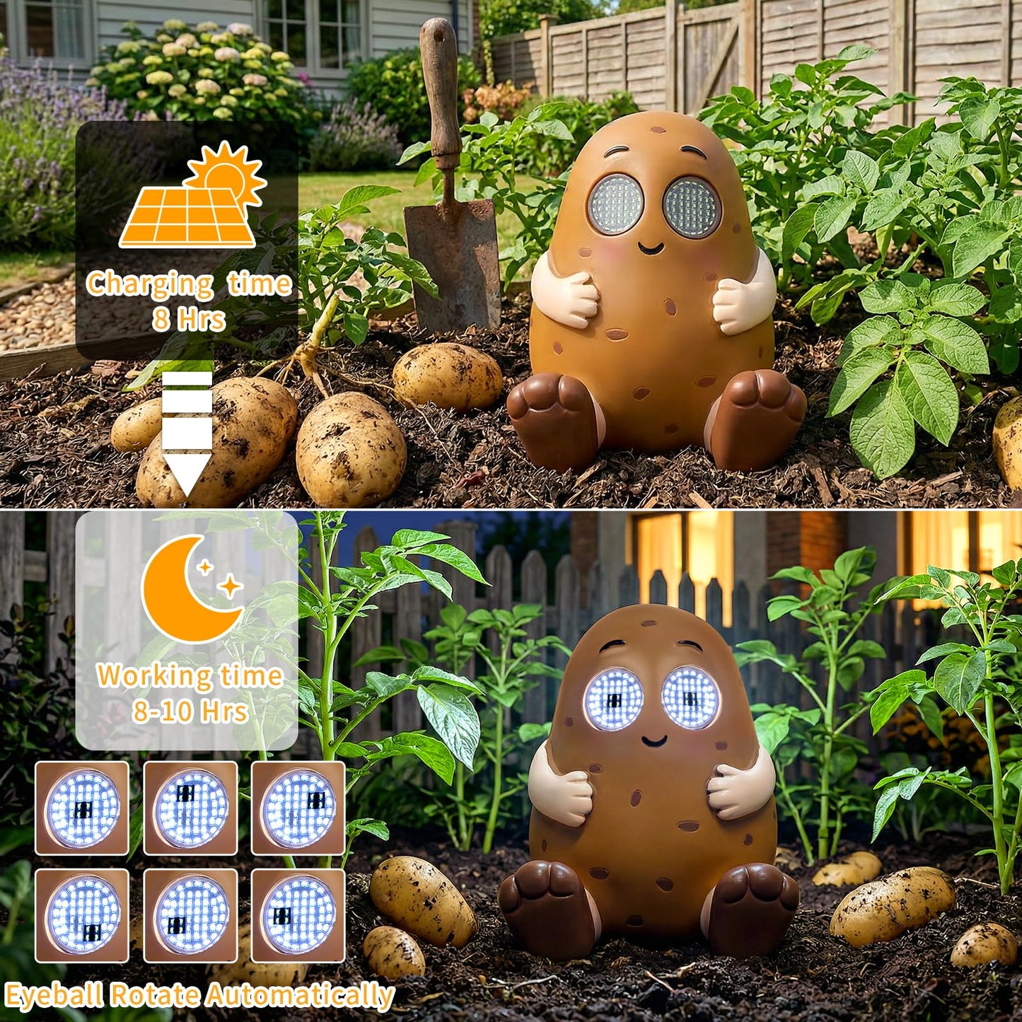 PaLuQiYa Solar Garden Statue,Cute Outdoor Statue with LED Light, Outdoor Decor for Patio,Balcony,Yard,Lawn Ornament,Birthday Gifts for Mom Grandma (Patato)