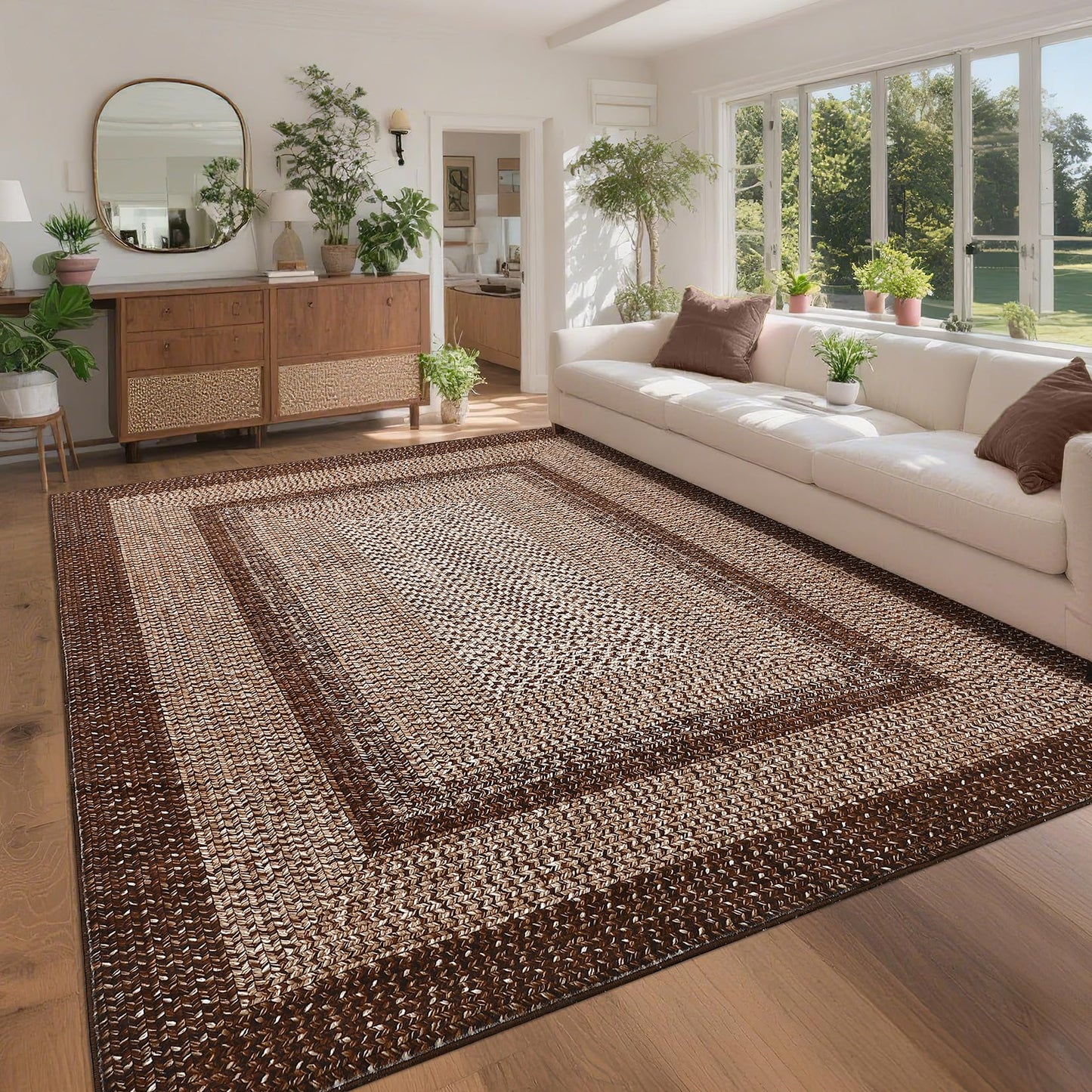 GarveeHome Printed Rug with Braided Pattern on it, Washable 8 x 10 Rug for Living Room Non Slip Soft Bedroom Rugs Low Pile Stain Resistant Carpet for Nursery Dining Room Playroom Classroom