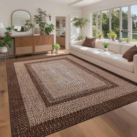 GarveeHome Printed Rug with Braided Pattern on it, Washable 8 x 10 Rug for Living Room Non Slip Soft Bedroom Rugs Low Pile Stain Resistant Carpet for Nursery Dining Room Playroom Classroom