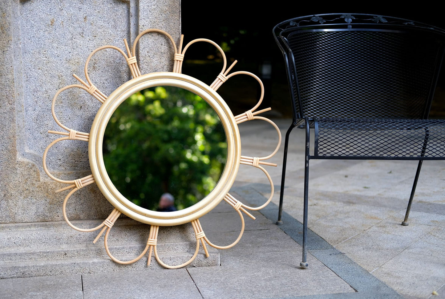 LIVDUCOT 27" Handmade Farmhouse Large Rattan Round Mirror for Entryway, Living Room, Bathroom Hallway