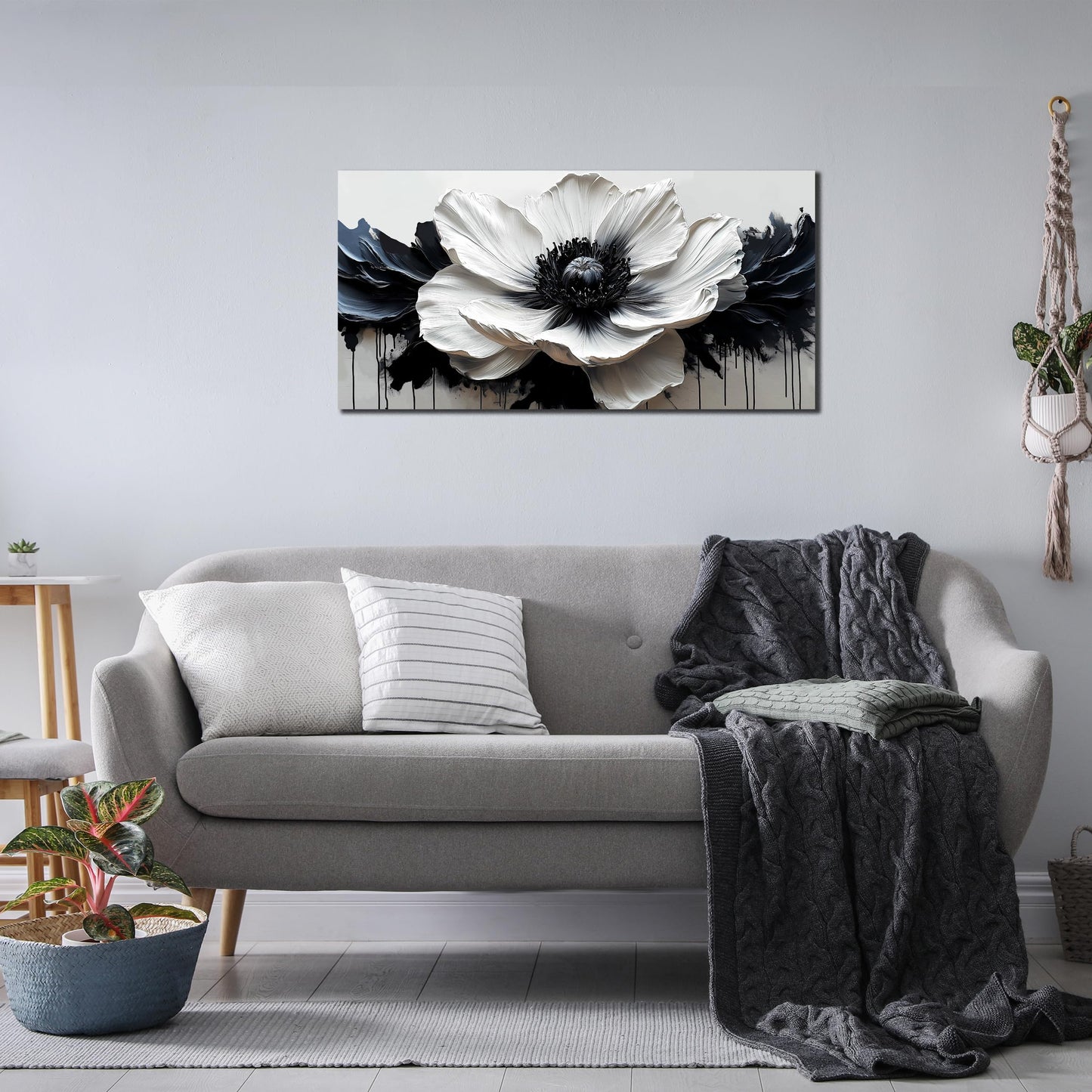 HUBOSKN Flower Canvas Wall Art for Living Room - Black and White Wall Art for Bedroom - Modern Wall Decor for Bedroom Women Size 20" x 40"