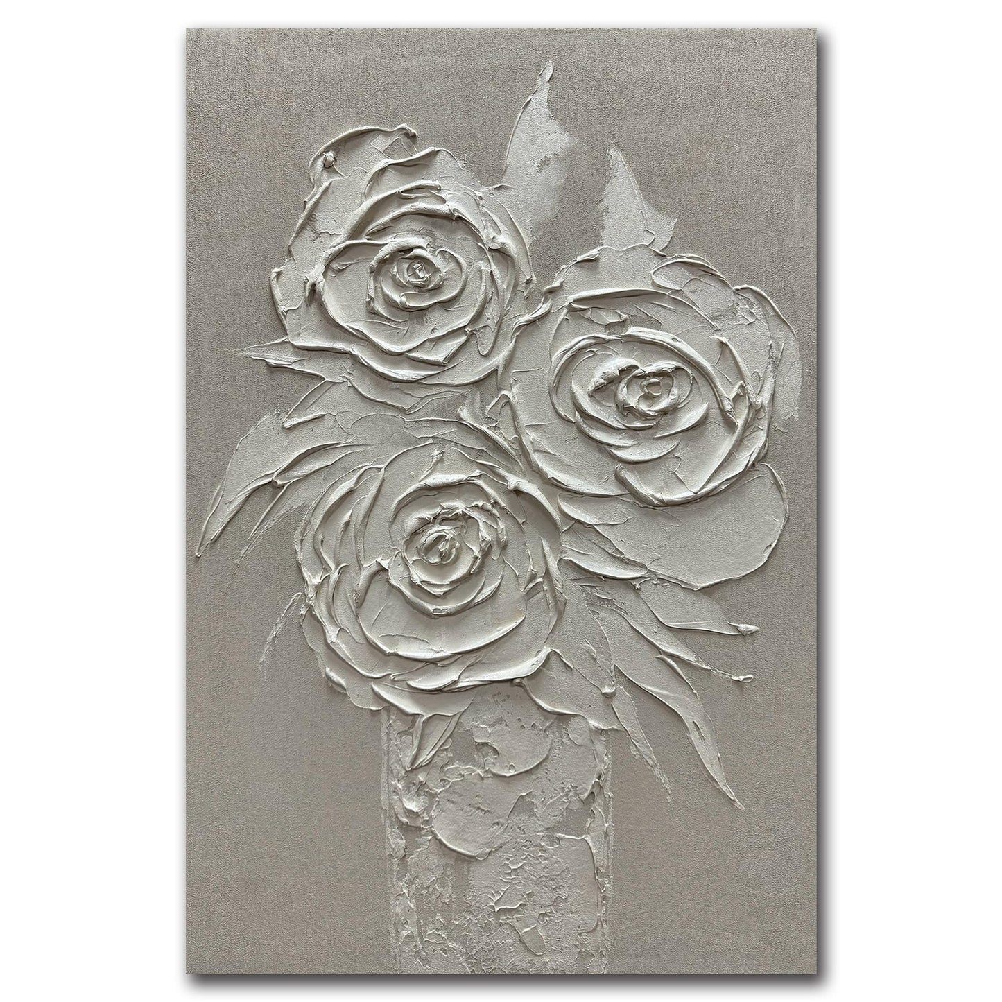 moshinart 24 x 36in Hand-Painted Oil Painting 3D Texture Black White Grey Modern Minimalist Black Abstract Wall Art, Home Office Wall Decoration White Rose