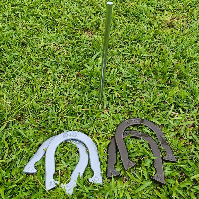 Horseshoes Outside Game Set-Portable Outdoor Horseshoe Set Includes 4 Professional Solid Steel Horseshoes with Solid Steel Stakes & Carrying Bag, Perfect for Backyard and Beach