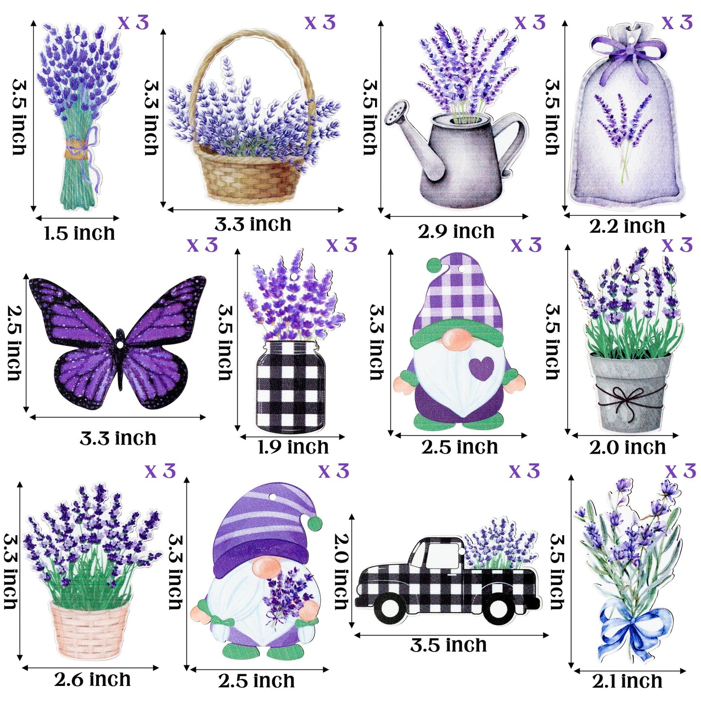 WATINC 37pcs Lavender Wood Hanging Ornament - Spring Summer Wooden Flowers Crafts Hang Decorations, Gnome Floral Tree Ornaments with Rope for Home Kitchen Holiday Party Decor Supplies (12 Styles)