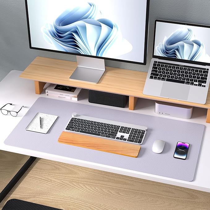 Aothia Large PU Leather Desk Pad Protector - Non-Slip Mouse Pad & Writing Mat for Office/Home, Waterproof, Easy to Clean (31.5"x15.7", Soft Lavender)