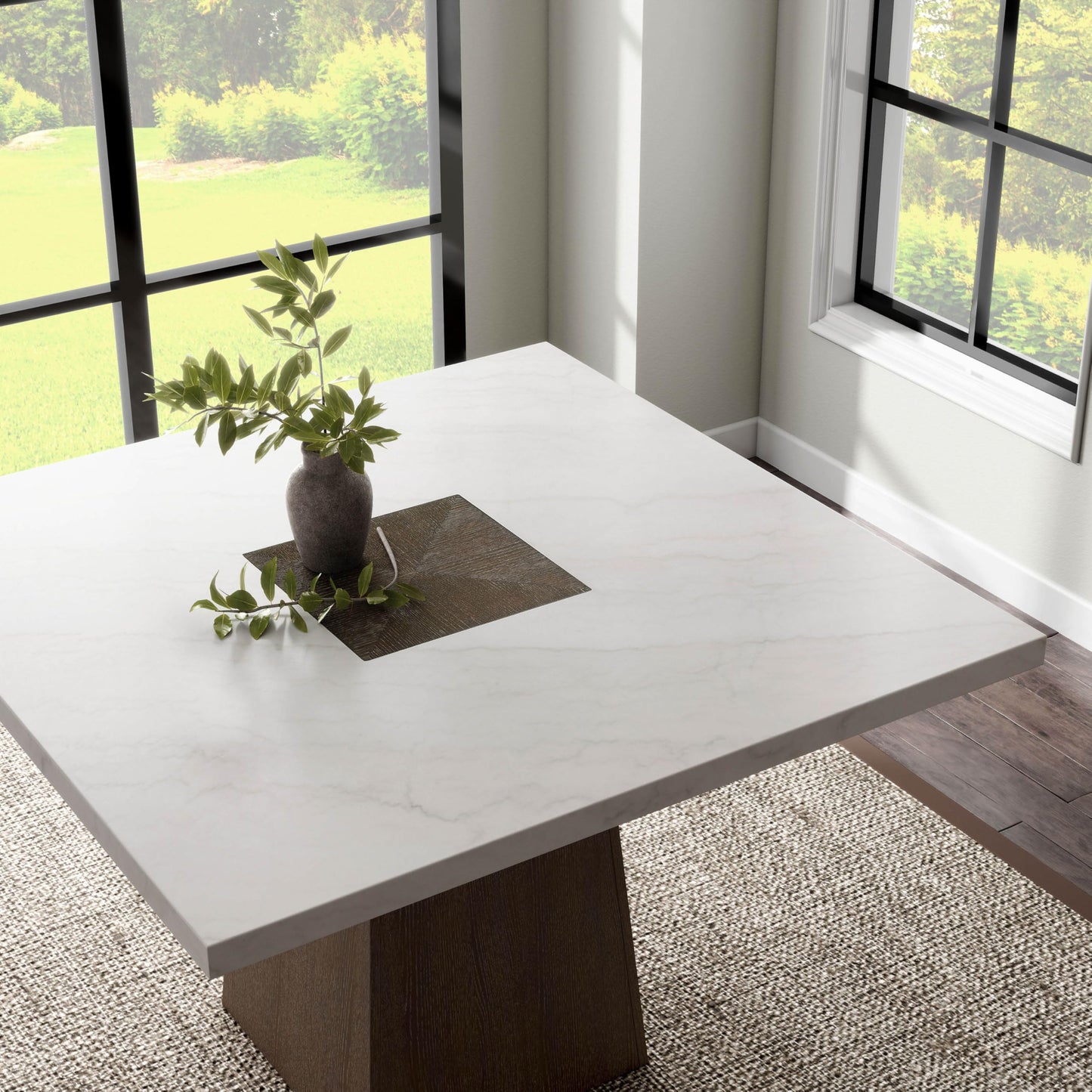 Furniture of America Rafferty Modern Solid Wood 54-inch Square Counter Height Dining Table with Genuine White Marble Tabletop and Tapered Pedestal Base, for Home Kitchen, Living Room, Dark Walnut