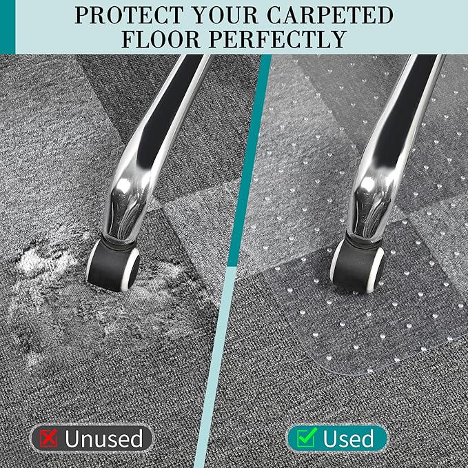Office Chair Mat for Carpets, Clear Computer Desk Chair Mat for Low Carpeted Floors, Thick and Sturdy Carpet Protector, Easy Glide and Flat Without Curling (30" x 48" Rectangle)