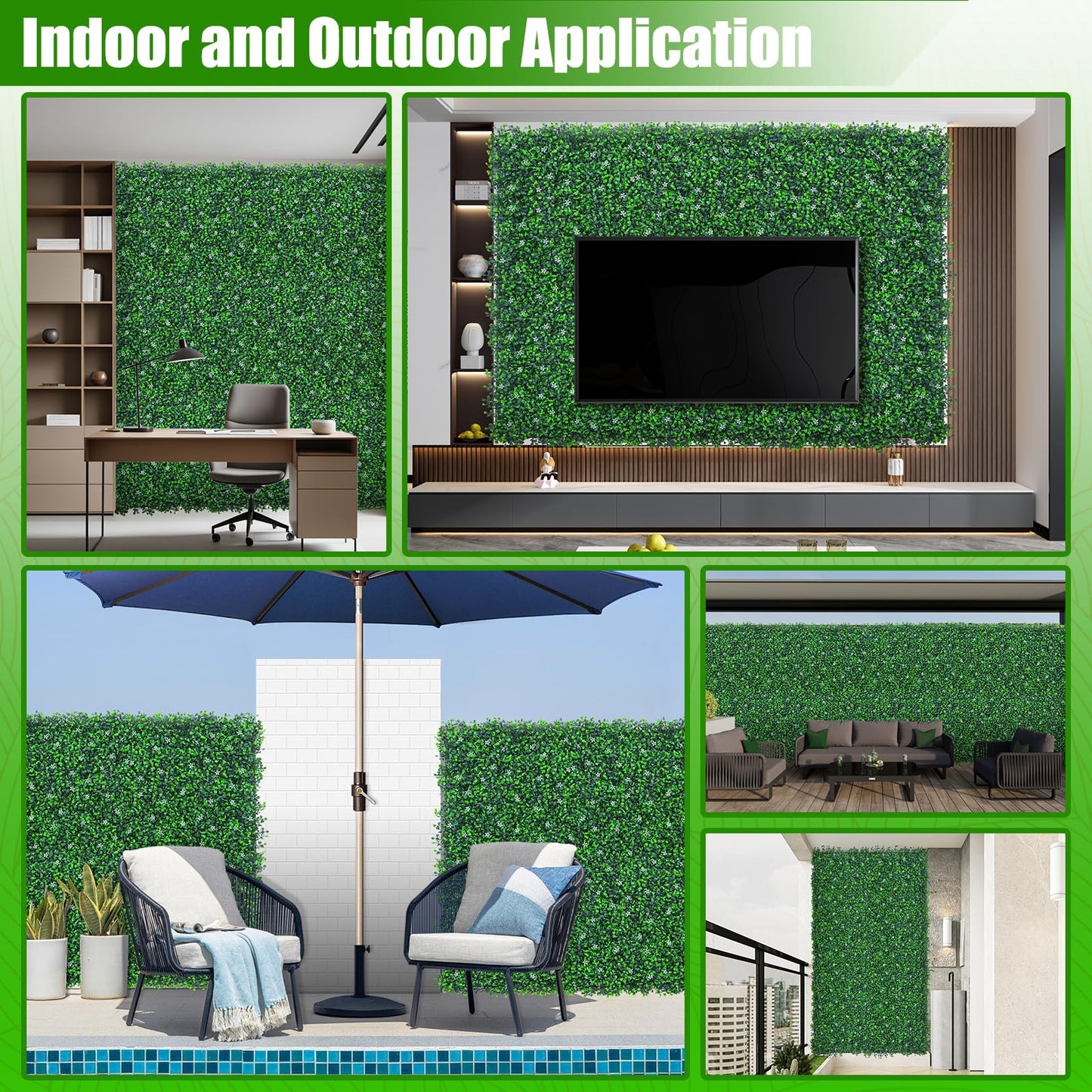 EverNture 40"x120"(33.3 SQFT) Grass Wall Panels, Artificial Grass Backdrop, Fake Greenery Plant Boxwood Roll with Flower, Green Wall Decor for Outdoor Indoor Patio Garden Backyard